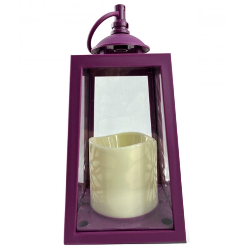 Lampion dekoracyjny fioletowy z przeszklonymi ściankami 10x10x19 cm latarenka ażurowa mała znicz Magenta Purple