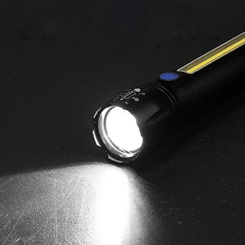 Latarka taktyczna LED ładowanie USB latarka w pudełku A 3611 COB ZOOM T6