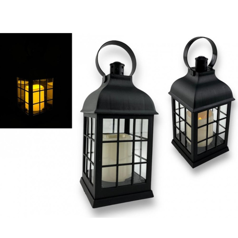 Lampion dekoracyjny z przeszklonymi ściankami w kratkę 10x10x25 cm latarenka czarna znicz Cortina
