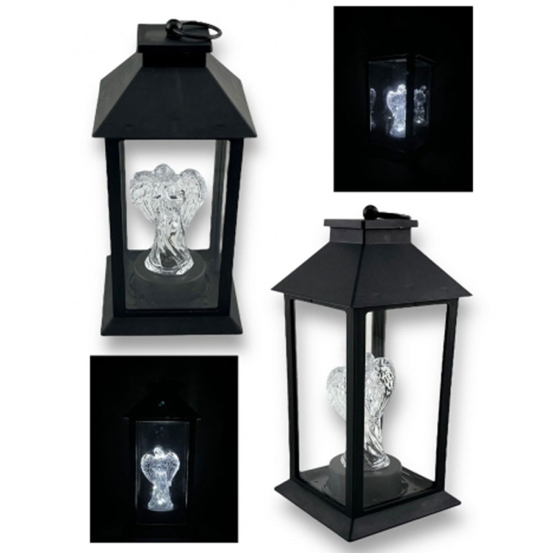 Lampion dekoracyjny z aniołkiem 14x14x32 cm latarenka XL czarna znicz Cortina