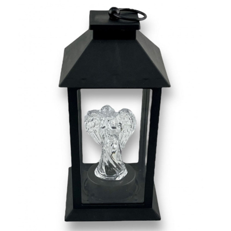 Lampion dekoracyjny z aniołkiem 14x14x32 cm latarenka XL czarna znicz Cortina