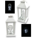 Lampion dekoracyjny z aniołkiem 14x14x32 cm latarenka XL biała znicz Cortina