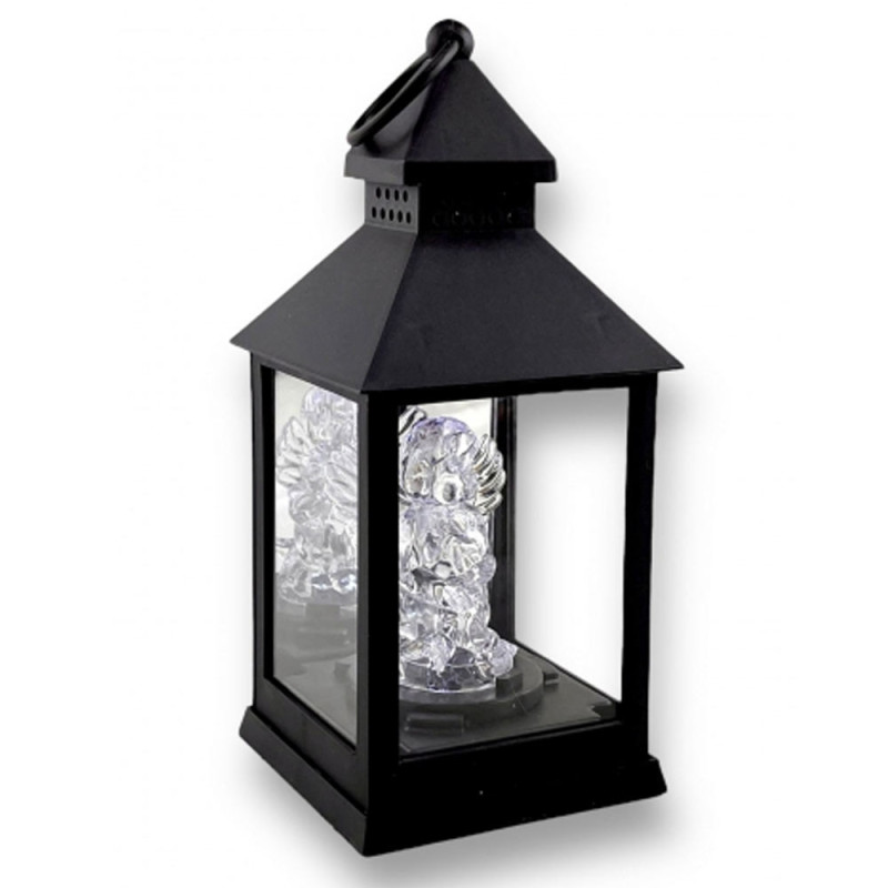 Lampion dekoracyjny z aniołkiem 10x10x26 cm latarenka mała czarna znicz Cortina