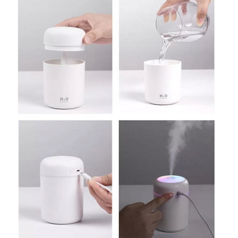 Nawilżacz powietrza ultradźwiękowy dyfuzor aromaterapia lampka nocna LED zasilanie USB
