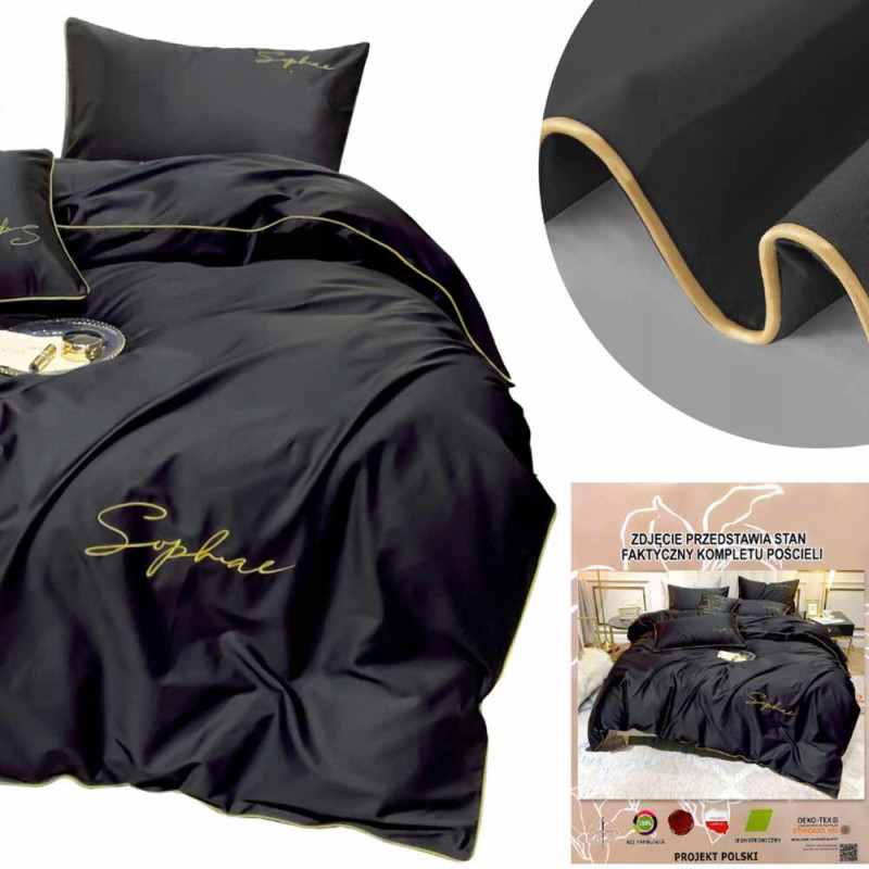 Pościel haftowana 160x200 mikrofibra Cotton World komplet 3 części 2605 czarna