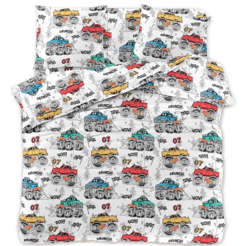 Pościel dla chłopca 160x200 bawełna satynowa Cotton World gruba 3 części 2510 monster truck