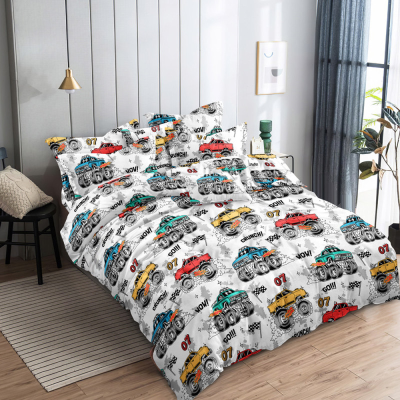 Pościel dla chłopca 160x200 bawełna satynowa Cotton World gruba 3 części 2510 monster truck