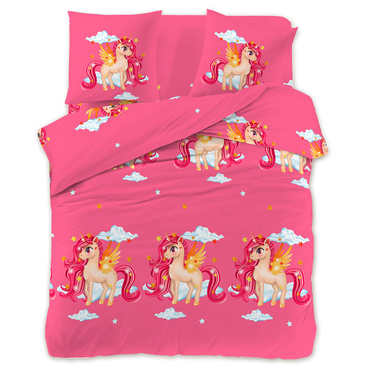 Pościel 160x200 dla dzieci bawełna satynowa 3D Cotton World gruba 3 części 2509 jednorożec
