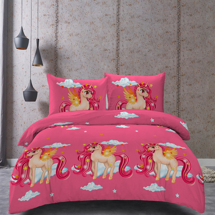 Pościel 160x200 dla dzieci bawełna satynowa 3D Cotton World gruba 3 części 2509 jednorożec