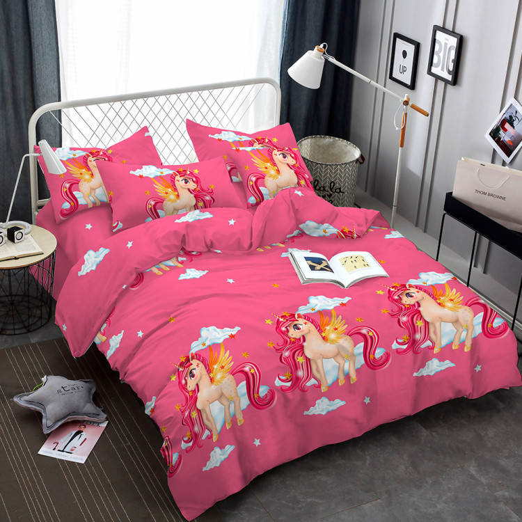 Pościel 160x200 dla dzieci bawełna satynowa 3D Cotton World gruba 3 części 2509 jednorożec