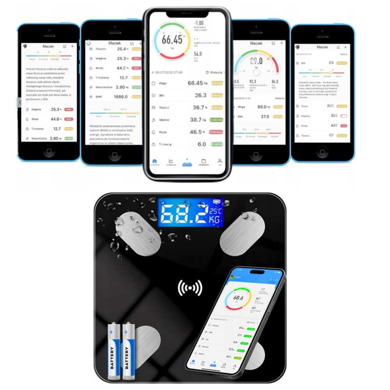 Waga łazienkowa bluetooth z aplikacją na telefon waga analityczna do 180 kg Krisberg KR 3403