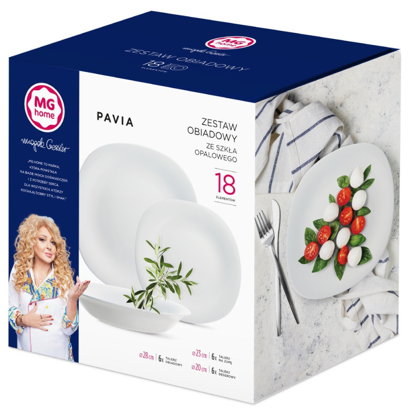 Serwis obiadowy 18 elementów dla 6 osób MG Home Pavia  zestaw talerzy białe talerze