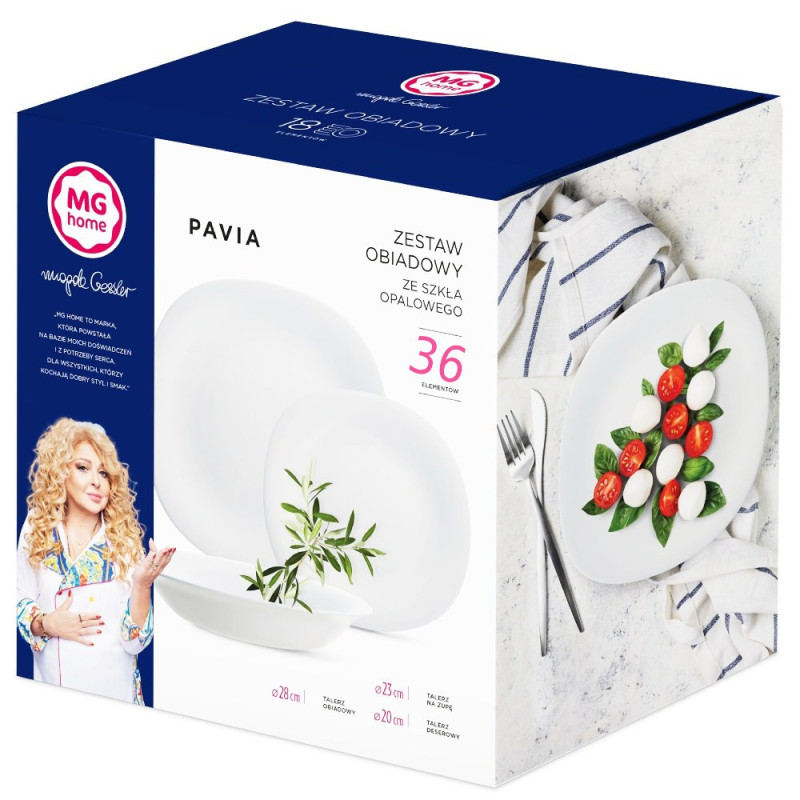 Serwis obiadowy 36 elementów dla 12 osób MG Home Pavia  zestaw talerzy białe talerze