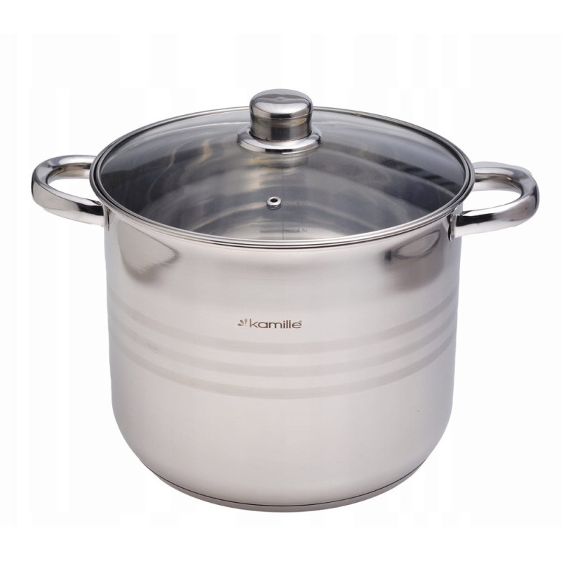 Garnek stalowy 8.5 L z pokrywką 24 cm duży gar nierdzewny Kamille 5403 indukcja gaz