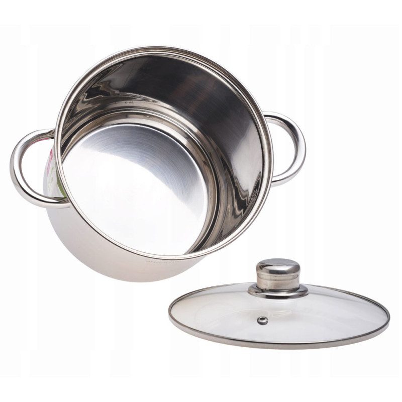 Garnek stalowy 15.5 L z pokrywką 30 cm kociołek nierdzewny Kamille 5406 indukcja gaz