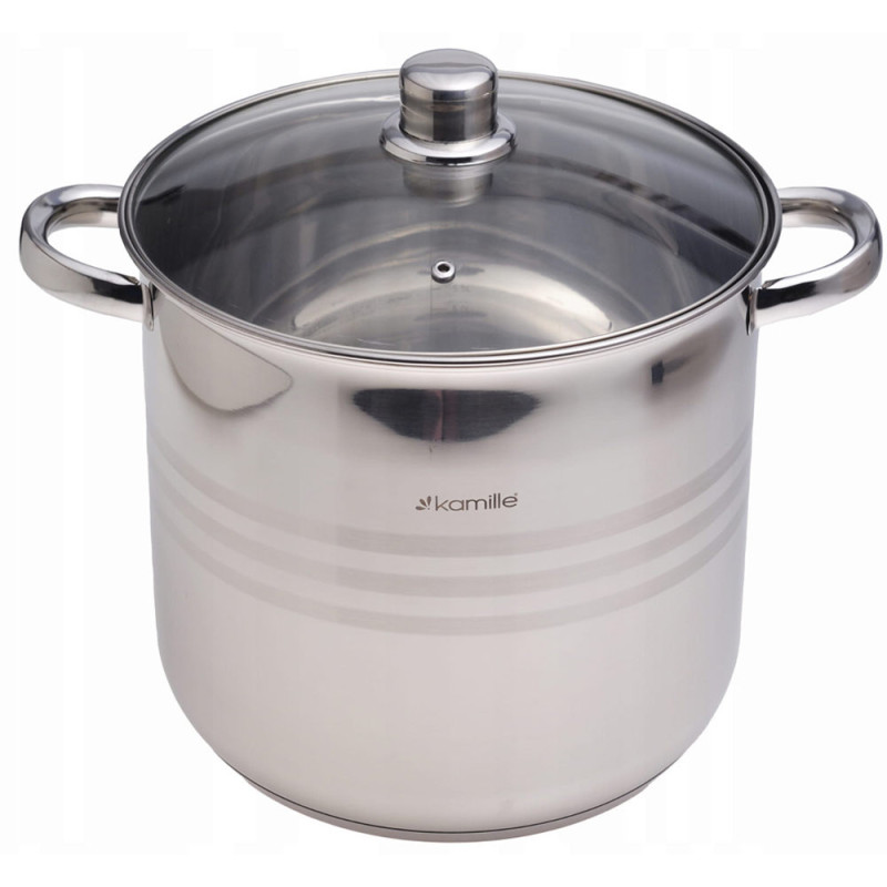 Garnek stalowy 15.5 L z pokrywką 30 cm kociołek nierdzewny Kamille 5406 indukcja gaz