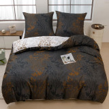 Pościel 140x200 bawełna satynowa dwustronna  GierekHoff gruba 2 części GH 3010 czarno-biała w złote kwiaty