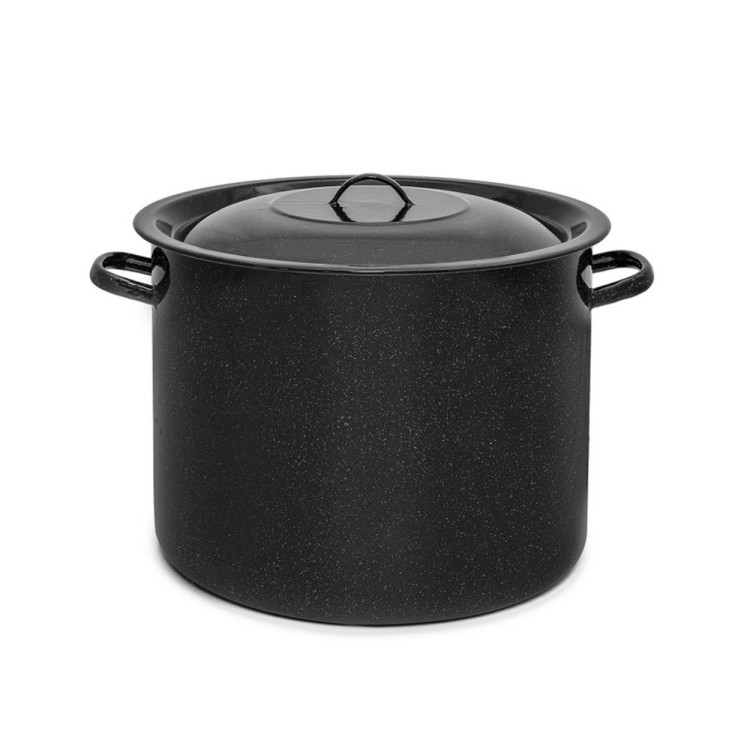 Garnek emaliowany czarny 15 L prosty duży kociołek z pokrywką 32 cm powidlak bigos Florina 0G 1502 indukcja gaz