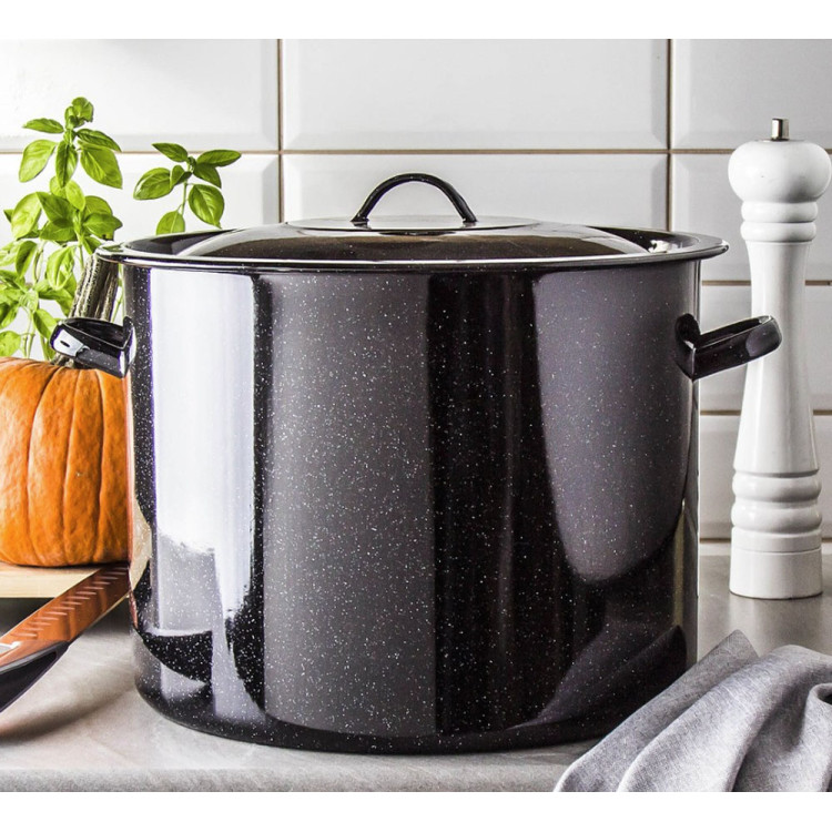 Garnek emaliowany czarny 30 L prosty duży kociołek z pokrywką 36 cm Florina 0G 5512 indukcja gaz