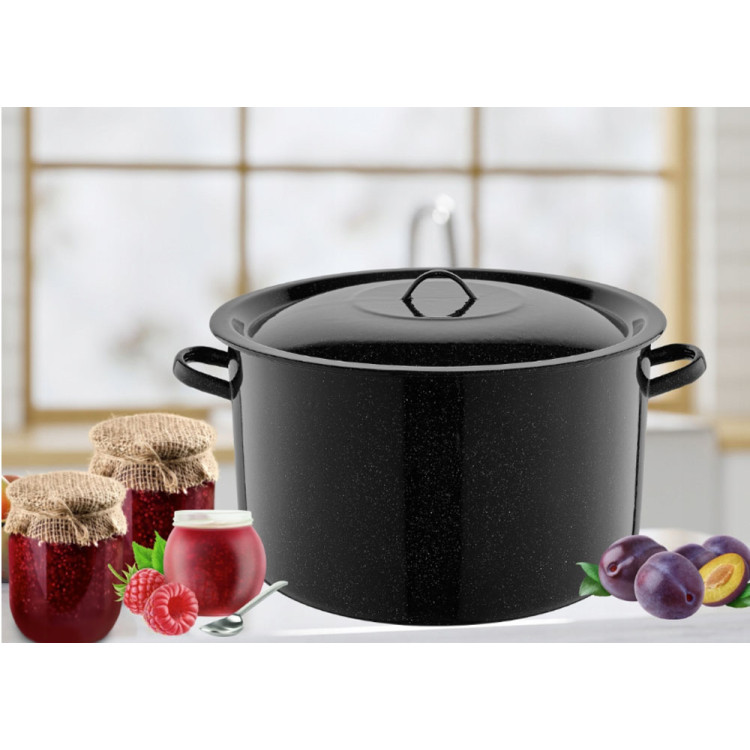 Garnek emaliowany czarny 40 L prosty duży kociołek z pokrywką 40 cm Florina 0G 6541  indukcja gaz