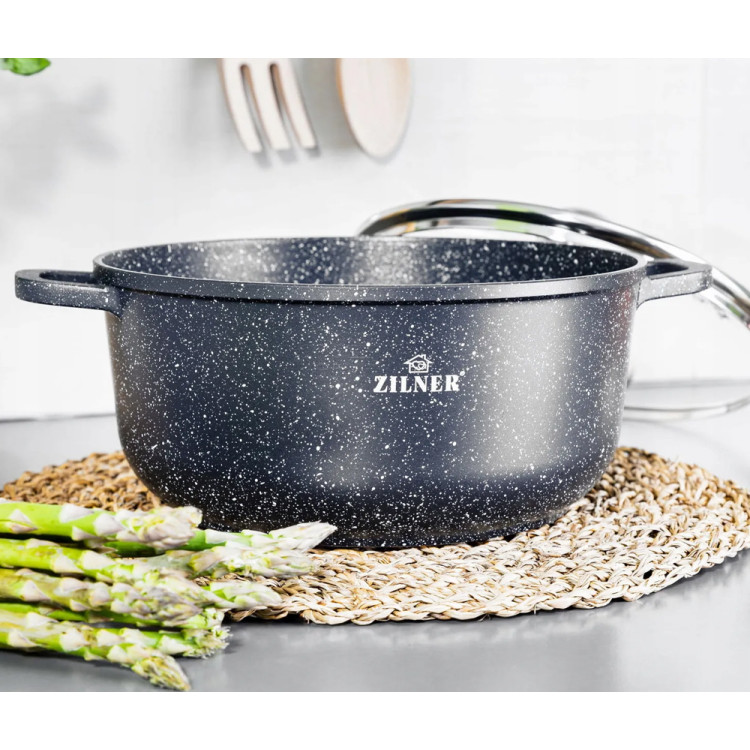 Garnki marmurowe czarne 1.3/1.7/2.3 L zestaw 6 elementowy  Zilner ZL 8916 indukcja gaz