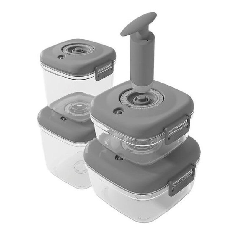 Pojemniki próżniowe na żywność MG Home Clever 650/1350/2500 ml w zestawie z pompką szare