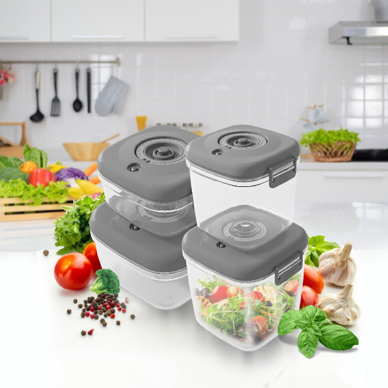 Pojemniki próżniowe na żywność MG Home Clever 650/1350/2500 ml w zestawie z pompką szare