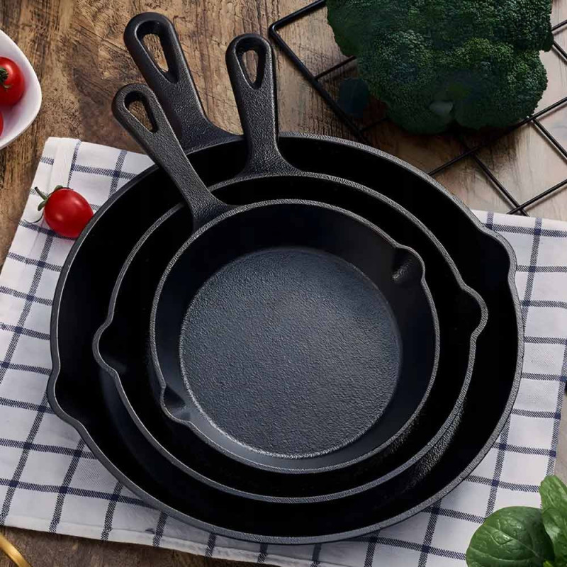 Patelnie żeliwne 20/25/30cm zestaw 3 sztuk ciężkie głębokie Krisberg KR 2711 indukcja gaz