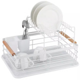 Suszarka do naczyń 41x30x27.5 dwupoziomowa biała z ociekaczem na sztućce Krisberg KR 2704
