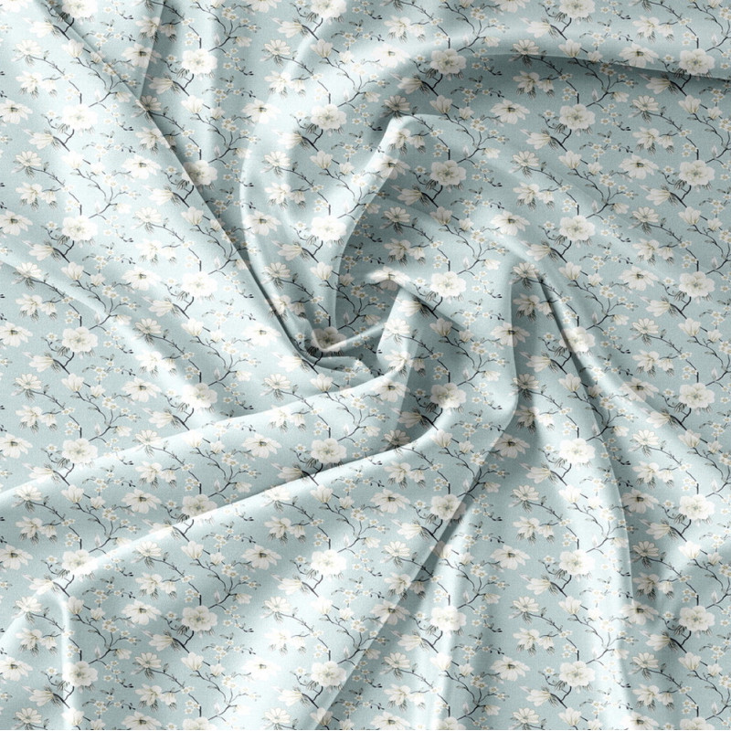 Pościel 140x200 bawełna satynowa Cotton World gruba 2 części 2436 niebieska w białe kwiaty