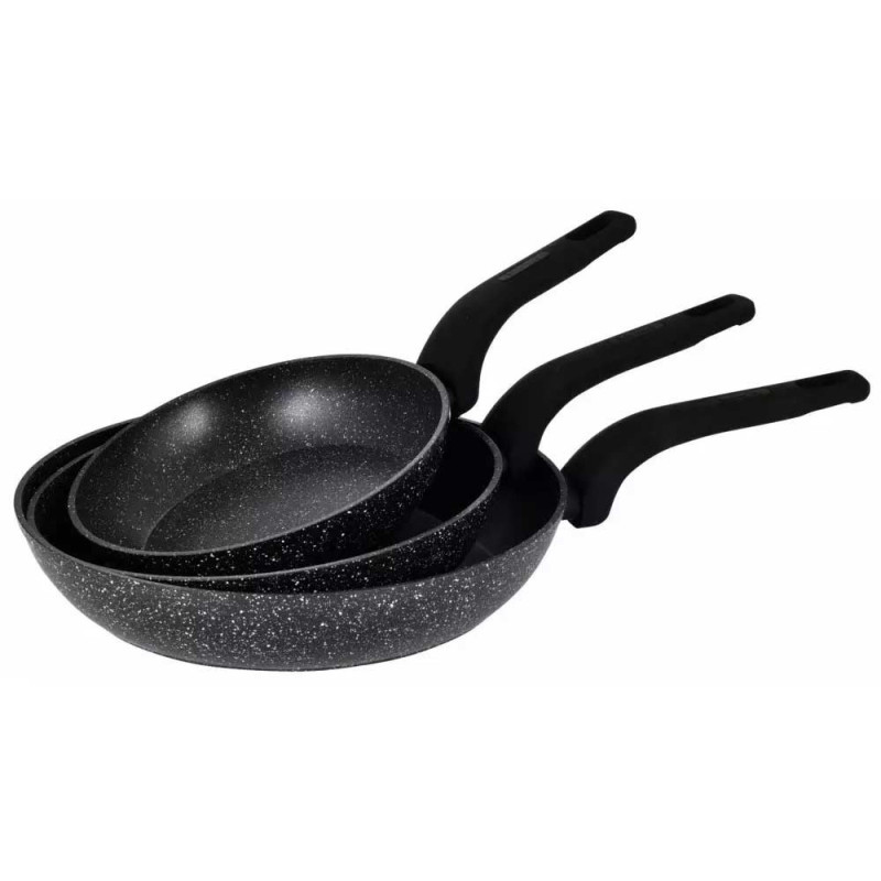Patelnie aluminiowe z powłoką marmurkową 20/24/28 cm zestaw 3 sztuk czarne Kinghoff KH 7438