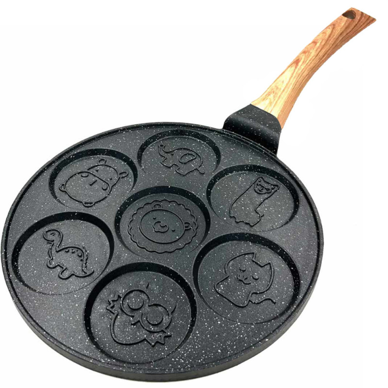 Patelnia do naleśników 26cm czarna powłoka marmurowa ze zwierzątkami drewniana rączka Krisberg KR 5120