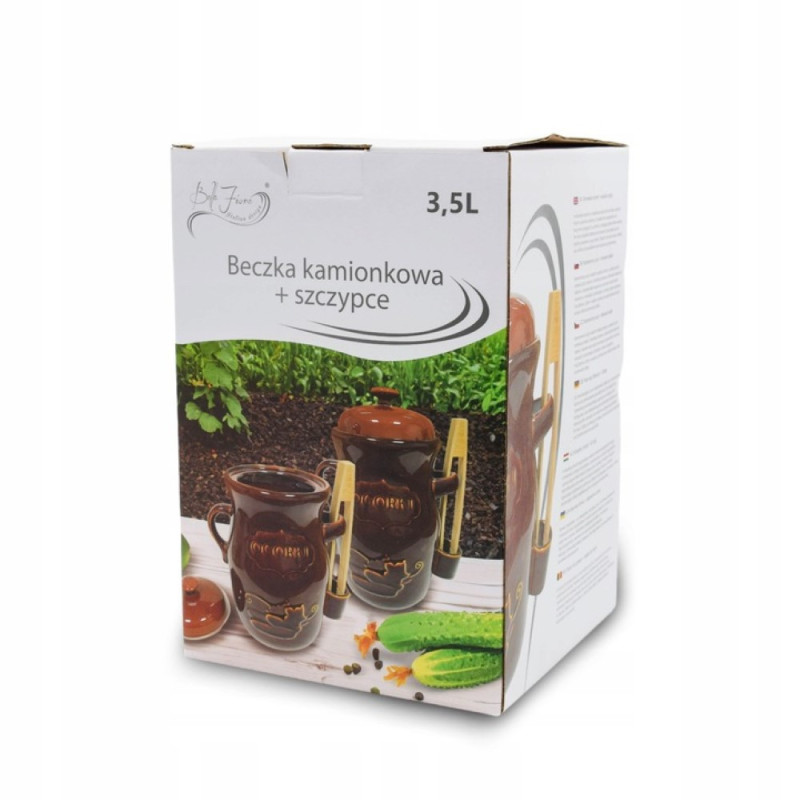 Beczka kamionkowa do ogórków 3.5l Swojska Spiżarnia w zestawie ze szczypcami