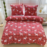 Pościel świąteczna 140x200 bawełna satynowa dwustronna GierekHoff gruba 2 części GH 3030 czerwona krata w renifery