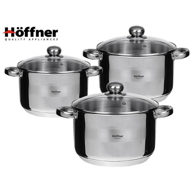 Garnki ze stali nierdzewnej Hoffner HF 4487 6 zestaw garnków na gaz indukcje Garnki ze stali nierdzewnej Hoffner HF 4487 6 zestaw garnków na gaz indukcje