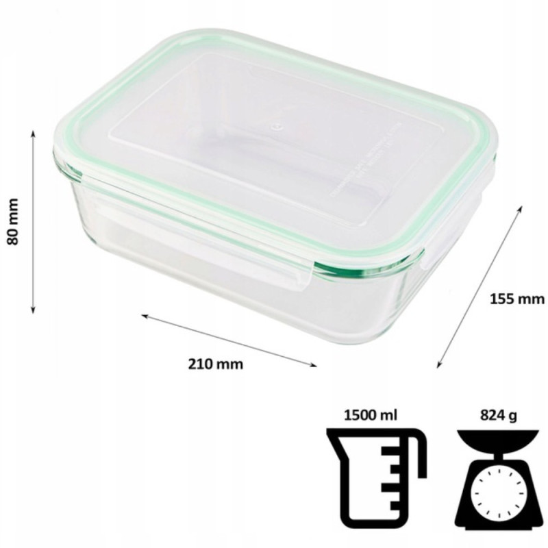 Pojemniki szklane prostokątne lunchbox GierekHoff Corio GH 1103 zestaw 4 sztuki żaroodporne hermetyczne  1520/1050/640/370 ml