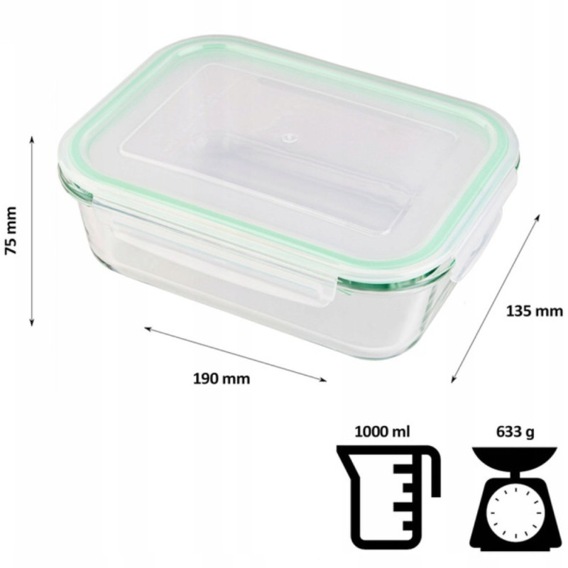 Pojemniki szklane prostokątne lunchbox GierekHoff Corio GH 1103 zestaw 4 sztuki żaroodporne hermetyczne  1520/1050/640/370 ml