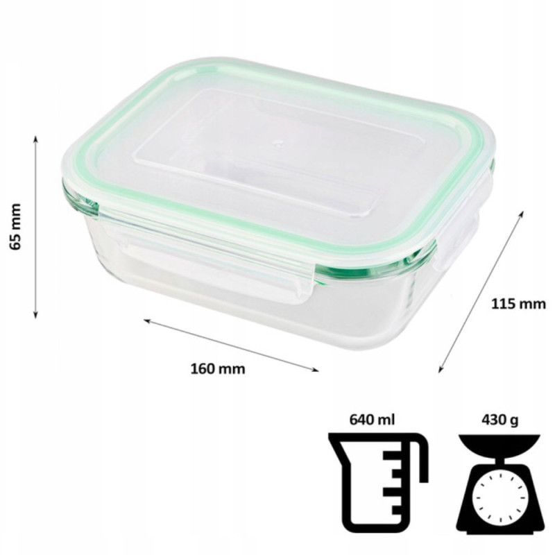 Pojemniki szklane prostokątne lunchbox GierekHoff Corio GH 1103 zestaw 4 sztuki żaroodporne hermetyczne  1520/1050/640/370 ml