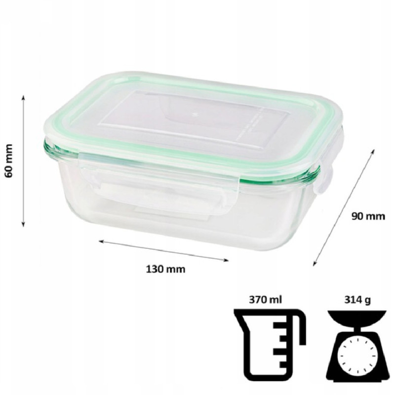 Pojemniki szklane prostokątne lunchbox GierekHoff Corio GH 1103 zestaw 4 sztuki żaroodporne hermetyczne  1520/1050/640/370 ml