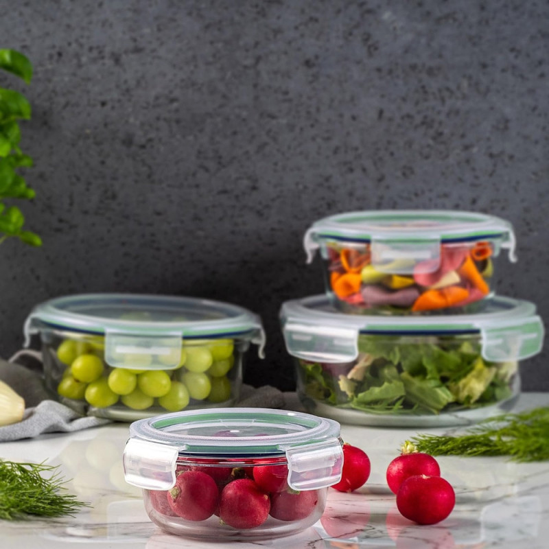 Pojemniki szklane okrągłe lunchbox GierekHoff Corio GH 1101 zestaw 3 sztuki żaroodporne hermetyczne  1200/950/400 ml