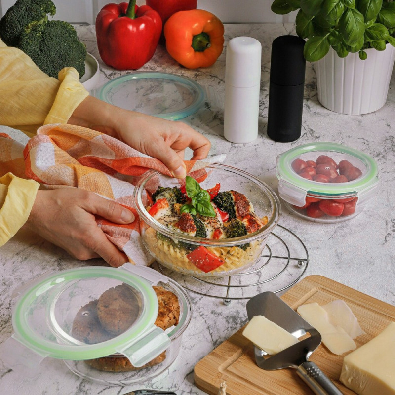 Pojemniki szklane okrągłe lunchbox GierekHoff Corio GH 1101 zestaw 3 sztuki żaroodporne hermetyczne  1200/950/400 ml