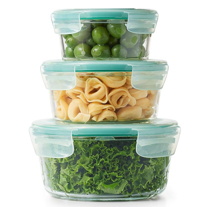 Pojemniki szklane okrągłe lunchbox GierekHoff Corio GH 1101 zestaw 3 sztuki żaroodporne hermetyczne  1200/950/400 ml