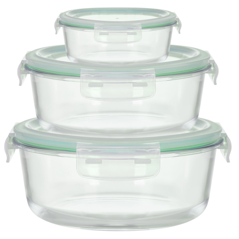 Pojemniki szklane okrągłe lunchbox GierekHoff Corio GH 1101 zestaw 3 sztuki żaroodporne hermetyczne  1200/950/400 ml