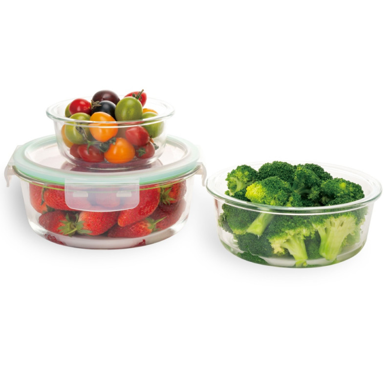 Pojemniki szklane okrągłe lunchbox GierekHoff Corio GH 1101 zestaw 3 sztuki żaroodporne hermetyczne  1200/950/400 ml