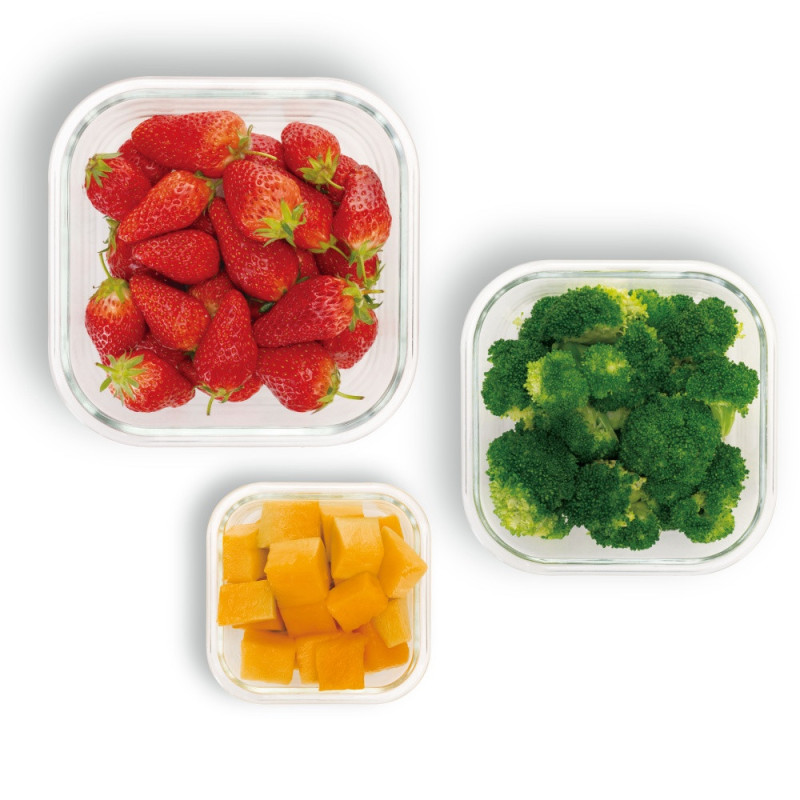 Pojemniki szklane kwadratowe lunchbox GierekHoff Corio GH 1102 zestaw 3 sztuki żaroodporne hermetyczne  1200/800/320 ml