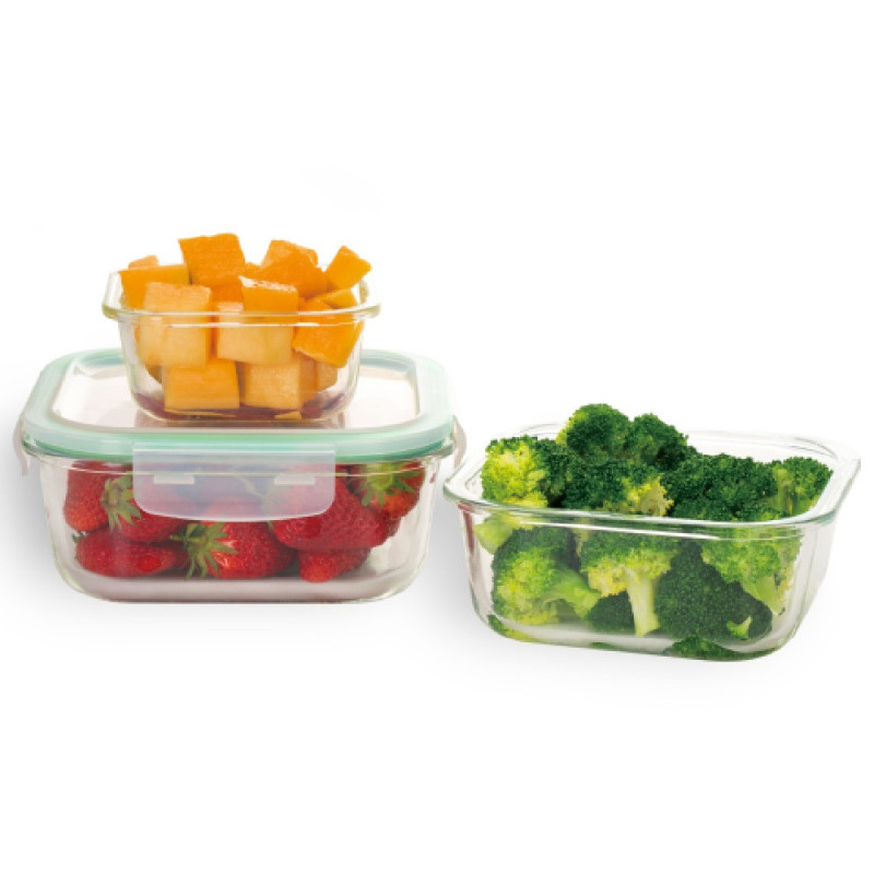 Pojemniki szklane kwadratowe lunchbox GierekHoff Corio GH 1102 zestaw 3 sztuki żaroodporne hermetyczne  1200/800/320 ml