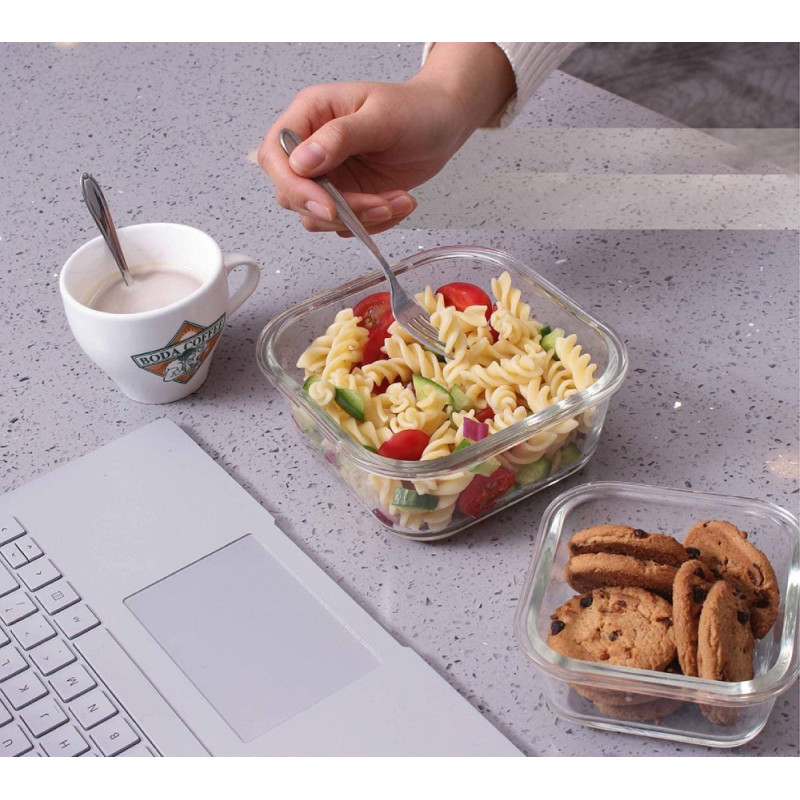 Pojemniki szklane kwadratowe lunchbox GierekHoff Corio GH 1102 zestaw 3 sztuki żaroodporne hermetyczne  1200/800/320 ml