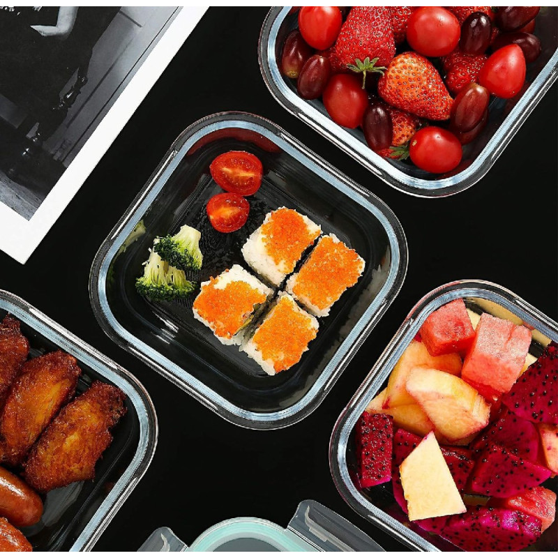 Pojemniki szklane kwadratowe lunchbox GierekHoff Corio GH 1102 zestaw 3 sztuki żaroodporne hermetyczne  1200/800/320 ml