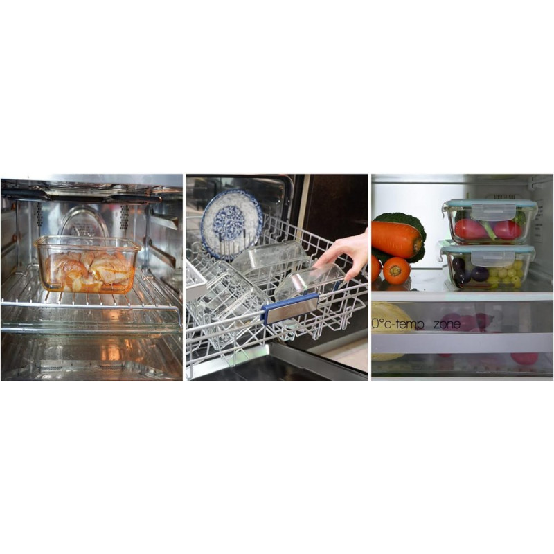 Pojemniki szklane kwadratowe lunchbox GierekHoff Corio GH 1102 zestaw 3 sztuki żaroodporne hermetyczne  1200/800/320 ml