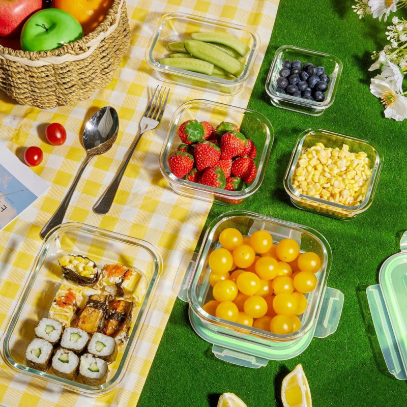Pojemniki szklane kwadratowe lunchbox GierekHoff Corio GH 1102 zestaw 3 sztuki żaroodporne hermetyczne  1200/800/320 ml